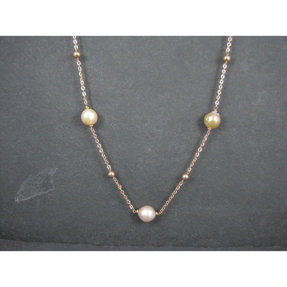 Bronze Honora 12mm Cultured Baroque Pearl Station Necklace Chain 36"